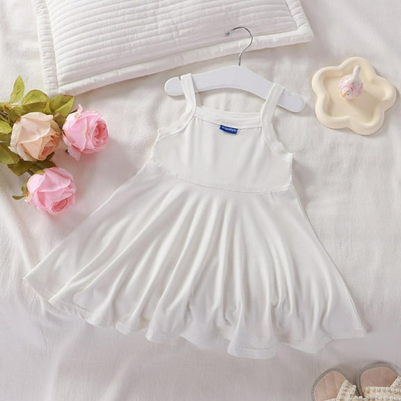 JUSLIO Girls Camisole Dress Tank Crew Neck Sleeveless Toddler Casual Cotton Dresses Size 4