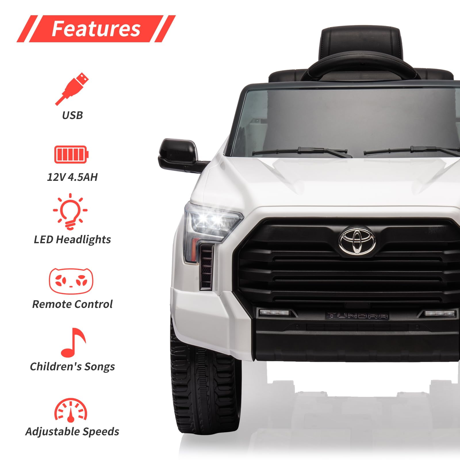 TROPOW Kids Cars Electric Ride On,12V Ride on Car for Kids,Licensed Toyota Ride on Truck,Battery Powered Electric Car with Remote Control,MP3,LED Lights,Suspension System,Double Doors,White
