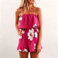 thumbnail image 2 of Chiffon Short Jumpsuits Womens Off Shoulder Floral Dressy Casual Pleated Romper Shorts Summer Beach Boho Outfits with Flowy Hem, 2 of 10
