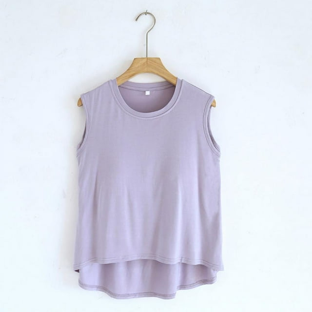 SDNall Blouse Femme Unie Décontractée Mode Col Rond Régulière Sans Manches Vêtements de Nuit Hauts