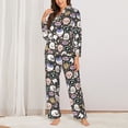 thumbnail image 2 of KLL cartoon cute Skull star Print Women's Long Sleeve Pajamas with Pants Sleepwear Loungewear 2 Set-Large, 2 of 7