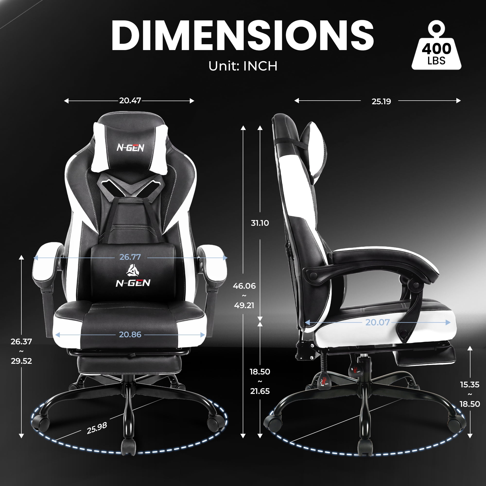 CELTOSS Gaming Chairs with Footrest, Big and Tall Gamer Chair with Headrest and Lumbar Support for adults, White