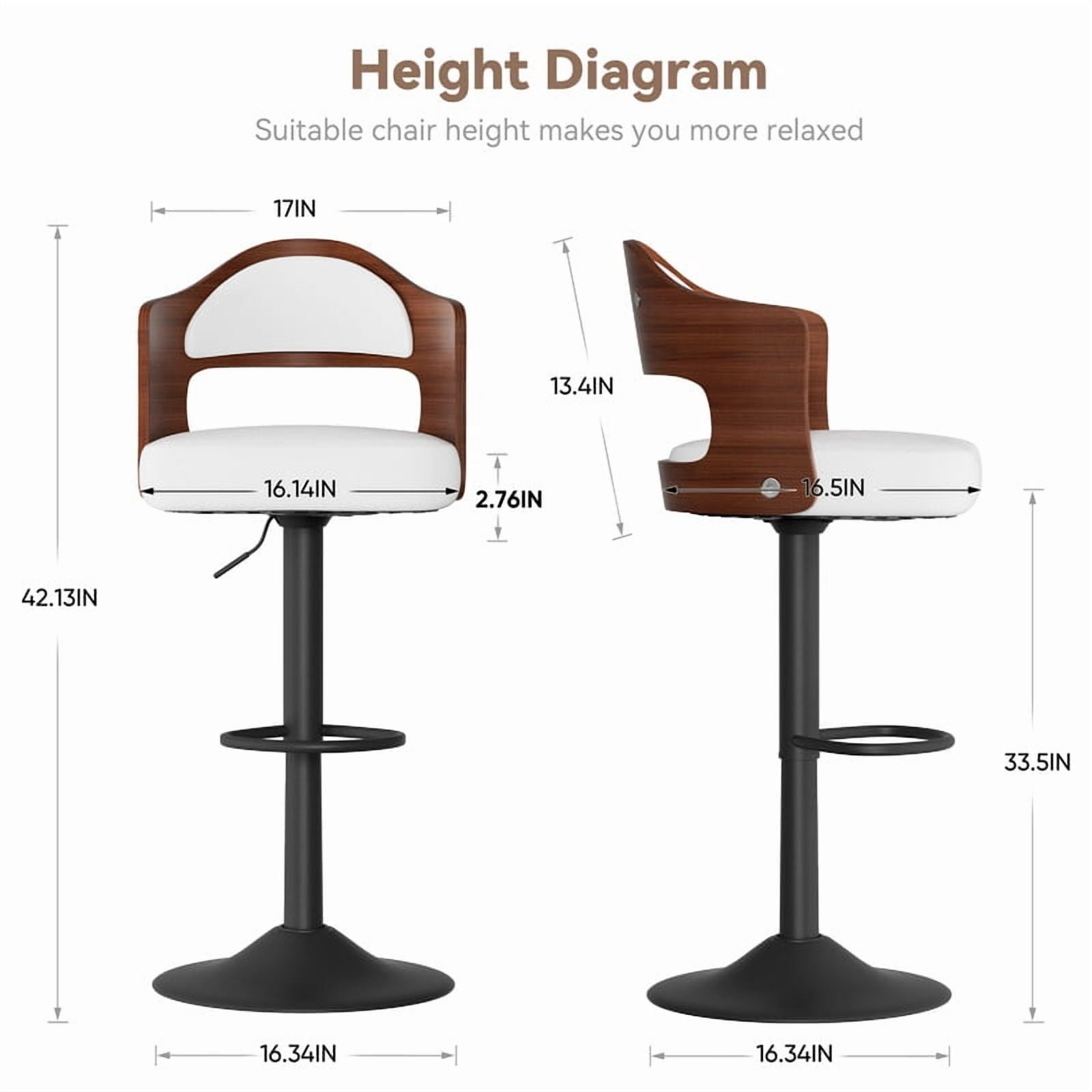 Daluvenix Swivel Bar Stools Set of 4, Wooden Kitchen Bar Chairs with Back, PU Leather Counter Height Barstools for Kitchen Island, White