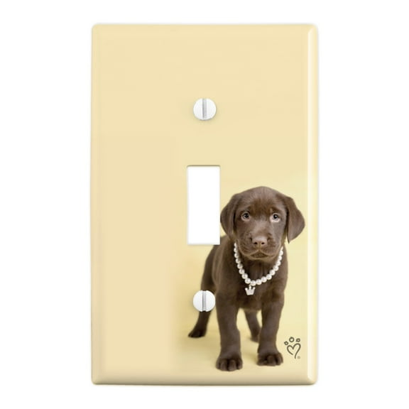 Chocolate Lab Labrador Puppy Dog Crown Necklace Plastic Wall Decor Toggle Light Switch Plate Cover