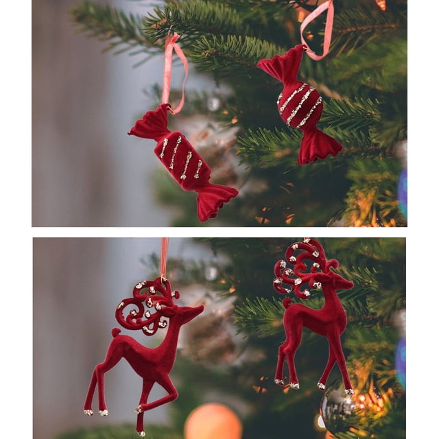 Xihbxyly Adorno de Reno Rojo Vino, Decoración Colgante para Árbol de Navidad, Diseño de Caramelo de Terciopelo, Cálido Ambiente Navideño, Decoración para Escalera de Sala de Estar, Fácil de Colgar, T