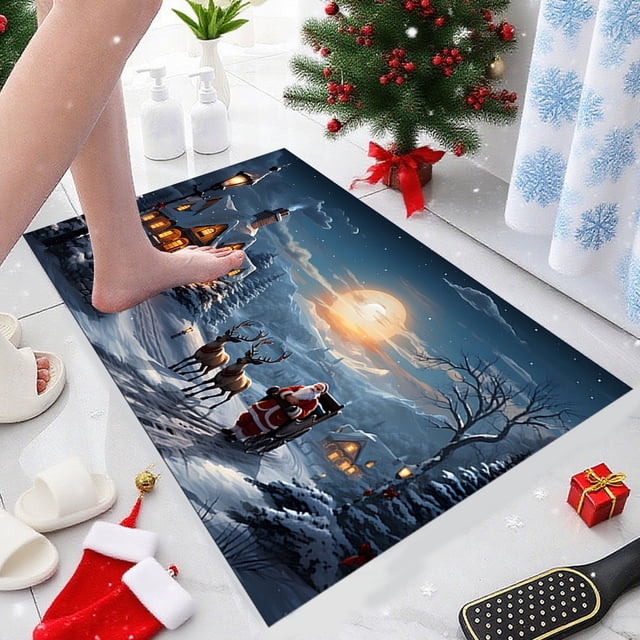 Christmas Holiday Door Mat Non-Slip Absorbent for Indoor Outdoor Use Dirt Proof Easy Clean Decorative Rug