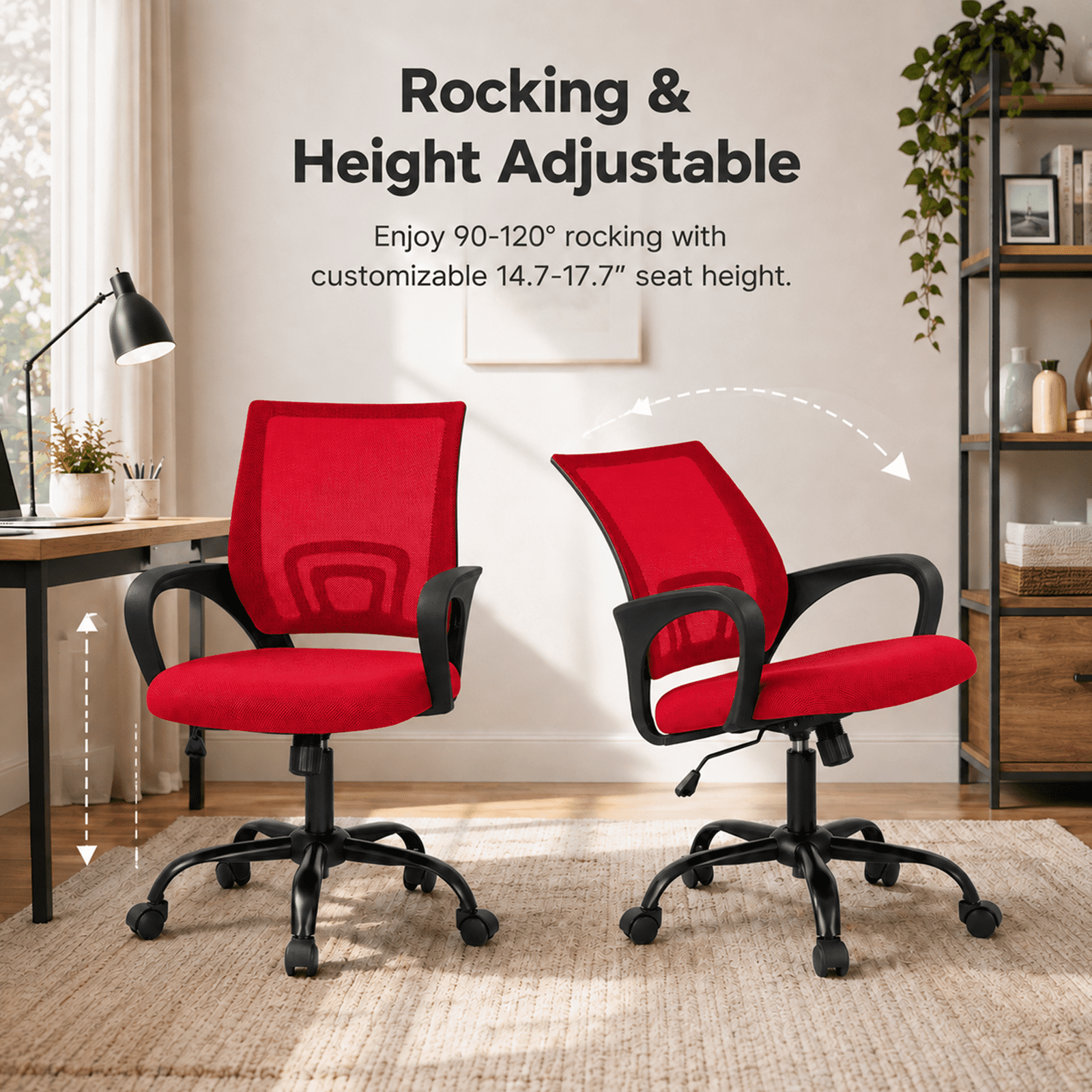 Alvantor 2 Set Office Chair, Ergonomic Mesh Desk Chair with Lumbar Support and Fixed Armrests, Adjustable Height & 360° Swivel, 250lbs