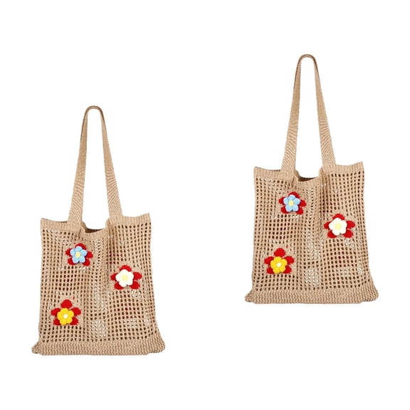 2pcs Crochet Mesh Beach Tote Shoulder Handbags Hobo Summer Women's Bag