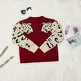 thumbnail image 3 of Pulls pour Femmes Décontractés Imprimé Léopard Patchwork Manches Longues Pull Tricoté Court, 3 of 6
