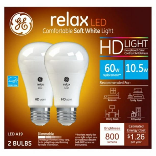 G E Lighting 224126 10,5 Watts Se Détendre HD LED Ampoule & 44; Blanc Doux - Pack de 2