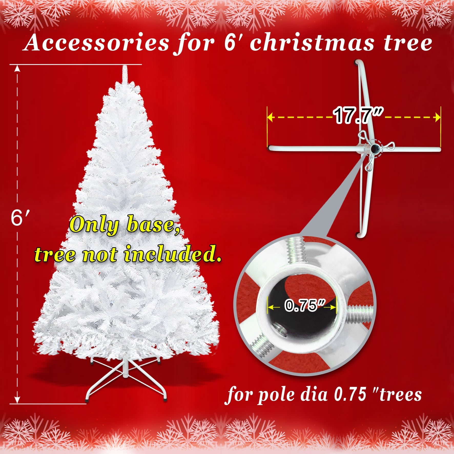 Sunny 17.7-Inch Tree Stand,Foldable Christmas Tree Base for 6' Christmas Trees (17.7-Inch, White)