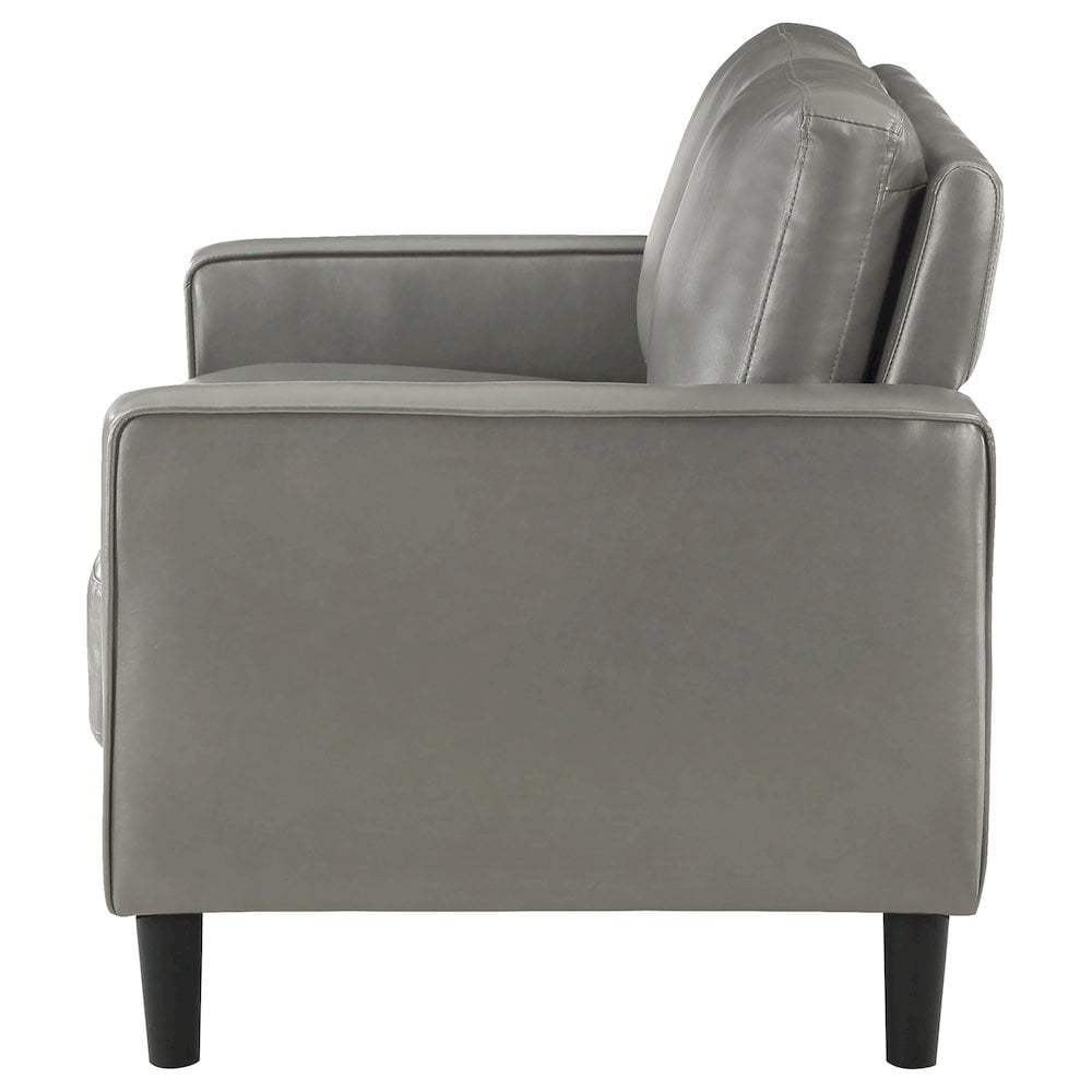 FurniFact Gray Faux Leather 2 Seater Couch, Leather Loveseat Sofa for Living Room