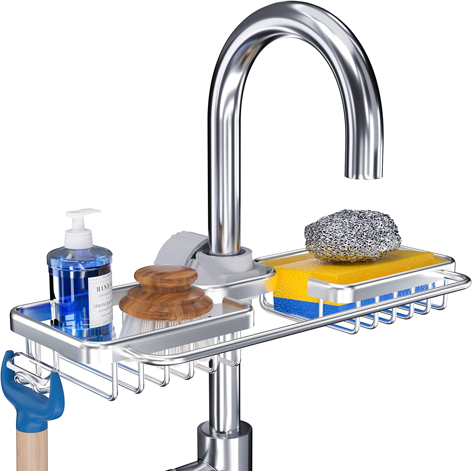 Faucet Sponge Holder Kitchen Sink Caddy Organizer, Over Faucet Hanging Faucet Drain Rack for