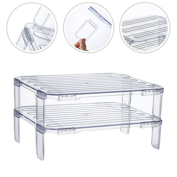 Pawsdot 2Pcs Multi-Function Kitchen Storage Rack Transparent Stackable Organizer Shelf for Plates and Bowls