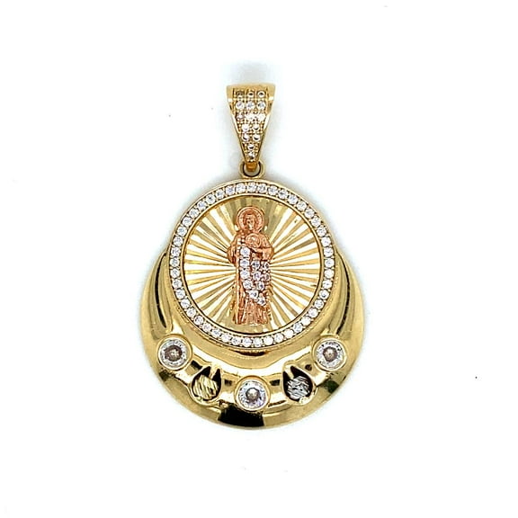 10k Two Tone San Judas CZ Stone Pendant