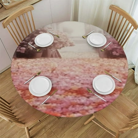 

Pink Rose Flowers Round Fitted Tablecloth with Elastic Waterproof Table Cloth Round Cover Tablecloths Mantel Redondo para mesa