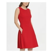 DKNY Womens Red Sleeveless Jewel Neck Above The Knee Fit + Flare Dress Size: 10