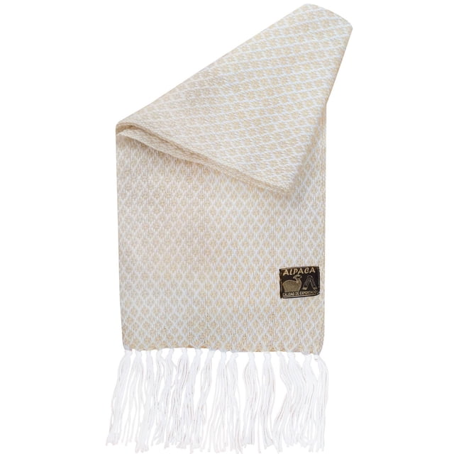Bufanda Artesanal AlpacaBeigeWhite 1Pza Beige/Blanco 170cm x 21cm Hechas a Mano Alpaca.