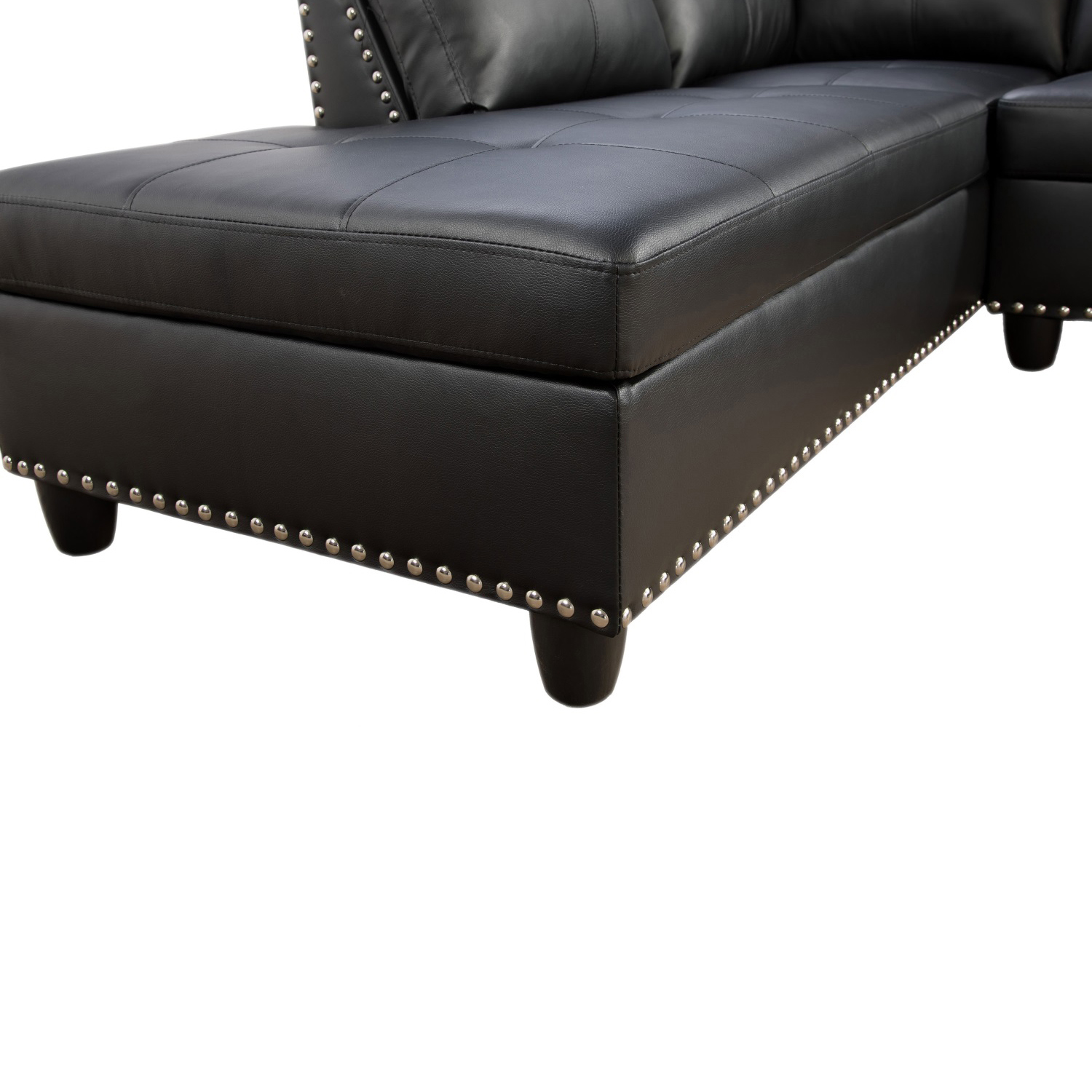 Hommoo Faux Leather Living Room Furniture Set, Modern Nailhead Trim L-Shaped Sectional Couch and Sofa Set with Cup Holder, Left Side, Black