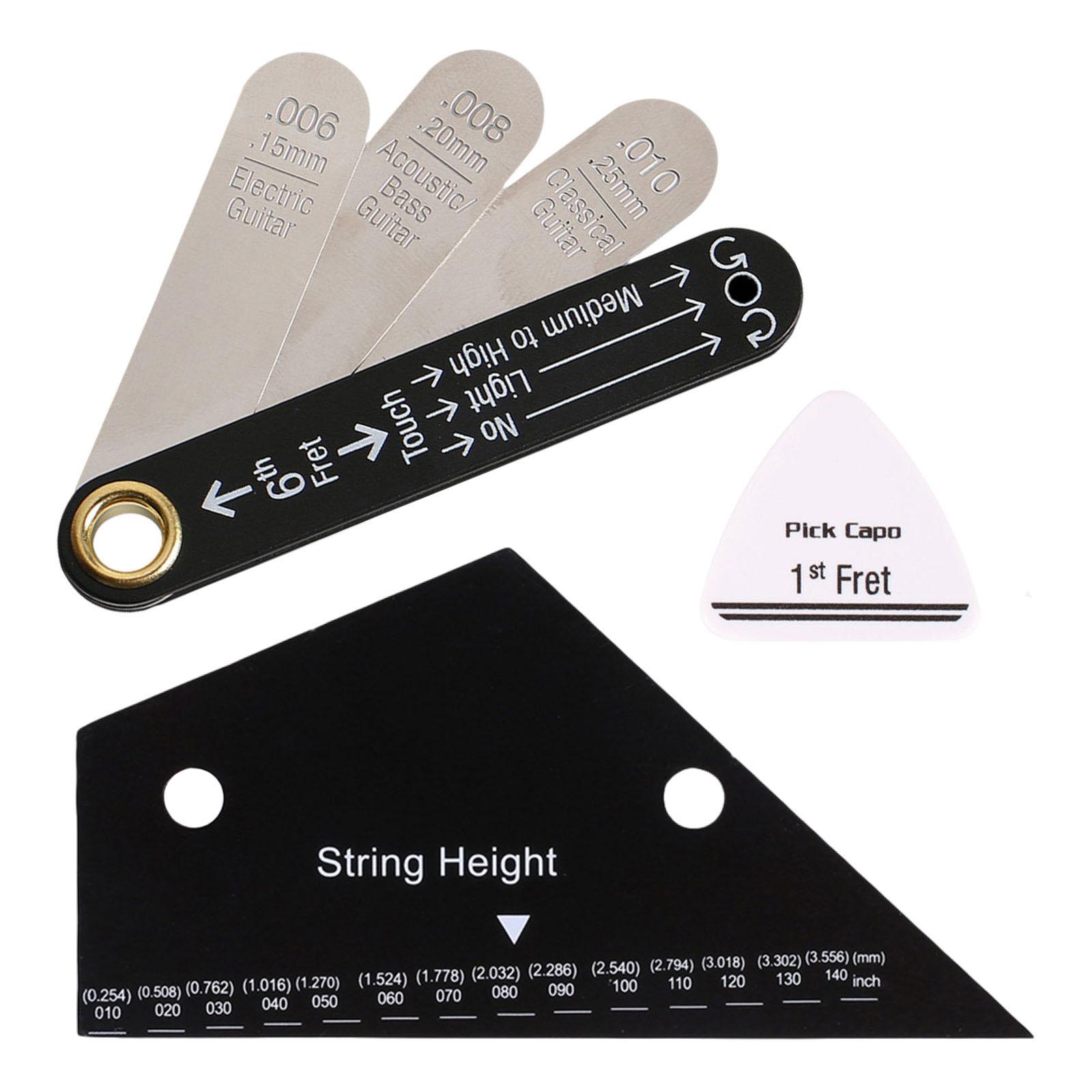 3 Pieces Guitar String Action Gauge Ruler Luthier Card Stainless Steel Material for Electric Acoustic Classical Guitar