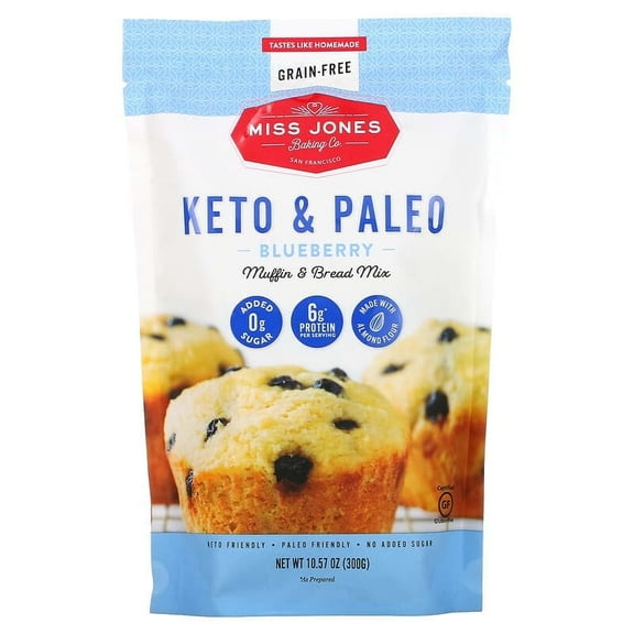 Miss Jones Baking Co, Keto & Paleo Blueberry Muffin & Bread Mix, 10.57 oz Pack of 2