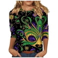 thumbnail image 2 of CYiJun Mardi Gras Clothing,Mardi Gras Sequin Top for Women,Sparkling 3/4 Sleeve Crewneck Party Shirt in Purple, Green & Gold, 2 of 5