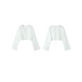 thumbnail image 3 of Top corto informal liso para mujer, blusa holgada de manga larga con cuello en V y una hilera de botones, novedad de primavera y verano 2024, 3 of 5