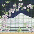 thumbnail image 2 of Ambesonne Floral Fabric by the Yard Upholstery, Japanese Blossom Mount Hill, 2 Yards, Indigo Pale Pink, 2 of 5