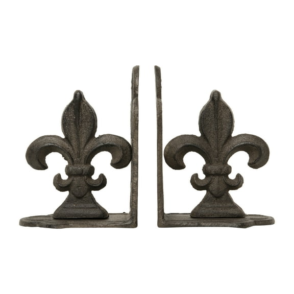 Woven Paths Fleur de Lis Shaped Iron Bookends, 7", Bronze