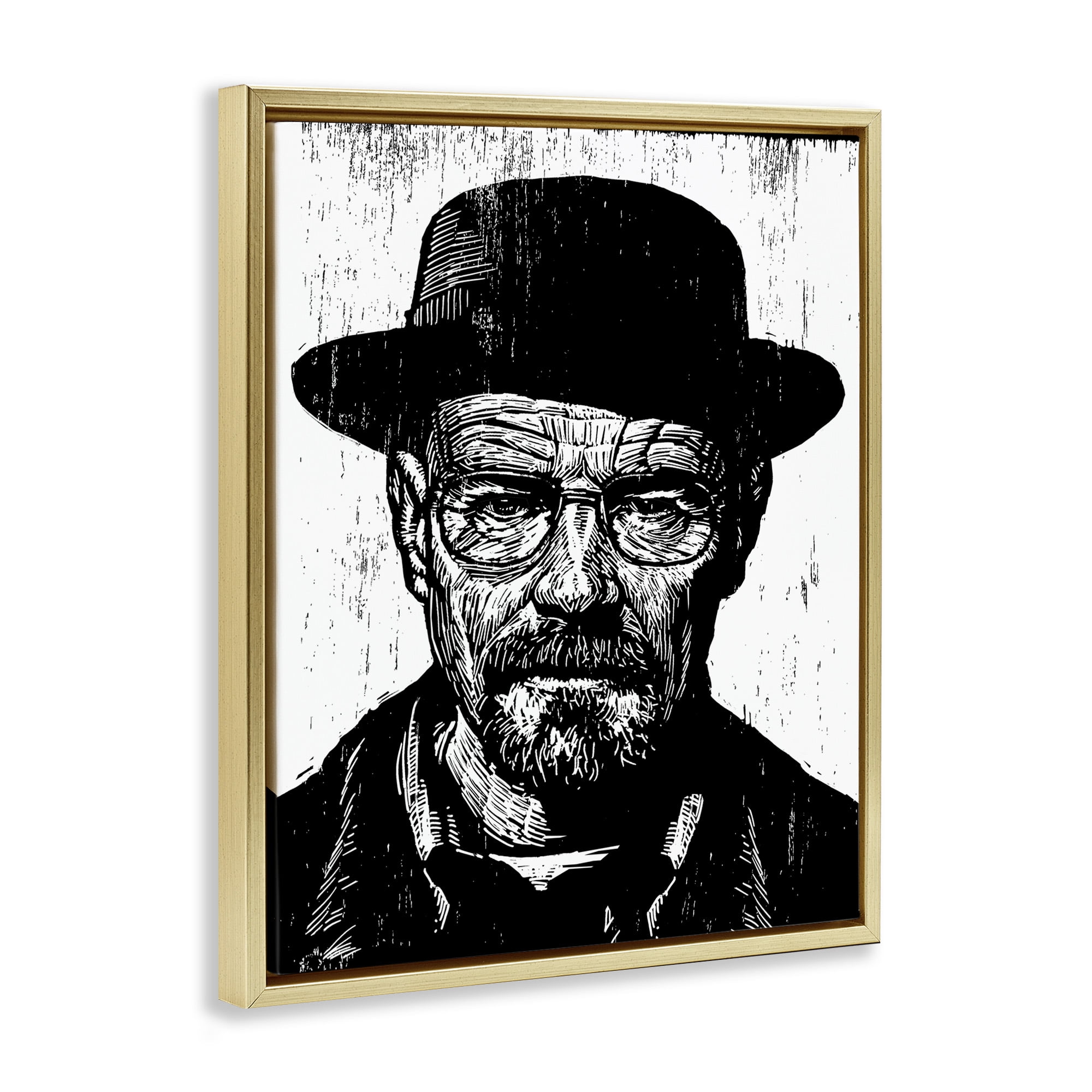 Stupell Industries Heisenberg Famous TV Portrait Abstract Painting Gold Floater Framed Canvas Art Print Wall Art, 17 x 21