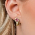 thumbnail image 3 of Gem Stone King 18K Yellow Gold Plated Silver Pink Tourmaline and White Created Sapphire Earrings for Women (1.54 Cttw, Gemstone October Birthstone, Round 5MM), 3 of 6