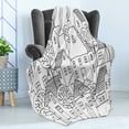 thumbnail image 4 of Sketchy Soft Flannel Fleece Throw Blanket, Cartoon Design House Village with Stripes Hand Drawn Images Artwork Print, Cozy Plush for Indoor and Outdoor Use, 50" x 70", Black and White, by Ambesonne, 4 of 5