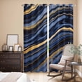 thumbnail image 3 of Marble Kitchen Curtains 96 Inch Length, Navy Blue Modern Abstract Gold Gradual Art Grommet Top Bedroom Living Room Curtains, Light Filtering Cafe Curtain Drapes 2 Panels Set 104''x96'', 3 of 9