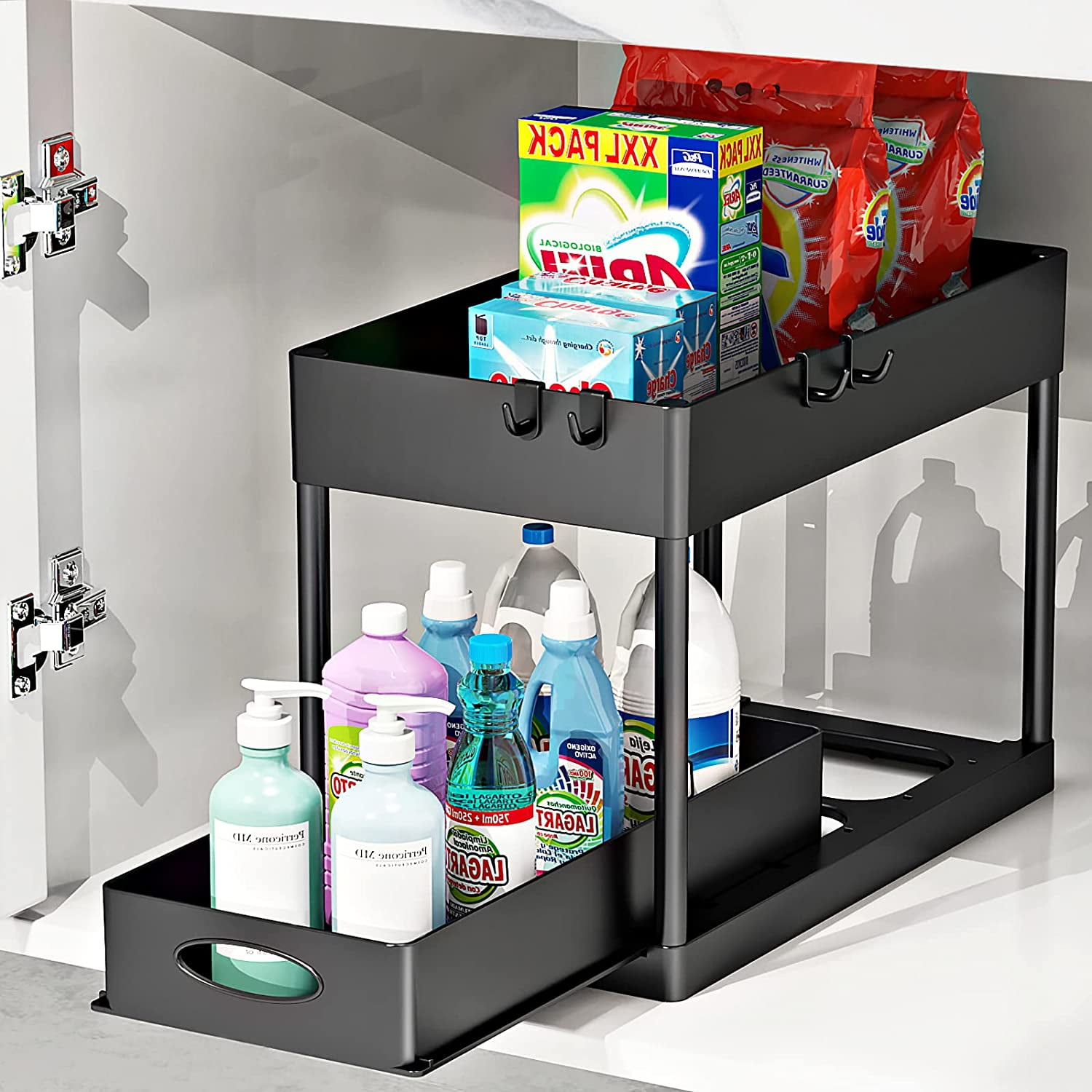 Under Sink Cabinet Organizer With Sliding Storage Drawer Bathroom Cabinet Organizer With Toiletries Storage Basket Under Counter Drawer Organizer Rack For Kitchen Toilet Office Sturdy Anti-rust White 