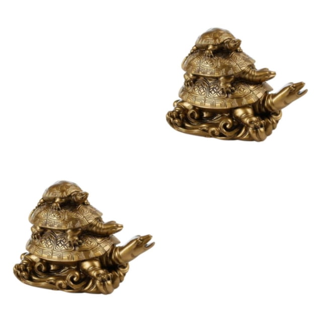 VONKY Tortue Chinoise Statue Sculpture Résine Animal pour Décor Cadeau Maison Laiton 2Set