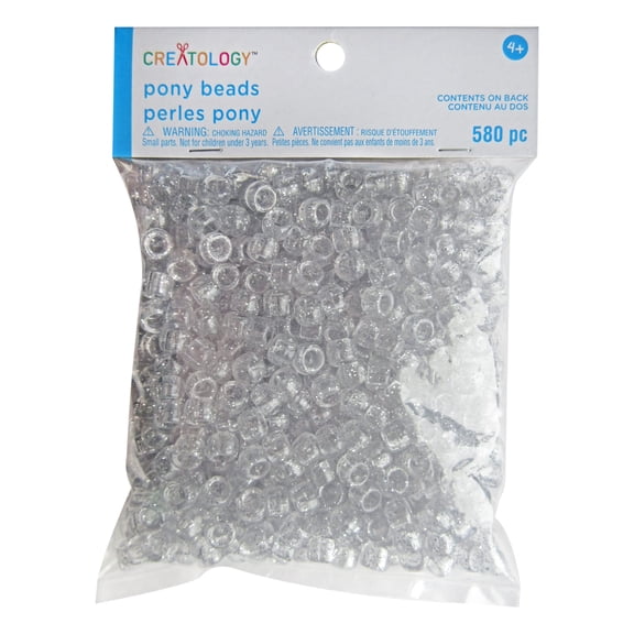 12 Packs: 580 ct. (6,960 total) Silver Glitter Pony Beads by Creatology - 6mm x 9mm
