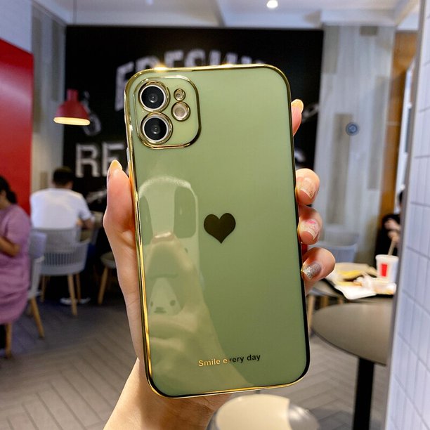 Funda de teléfono con corazón de amor electrochapado para iPhone 11 Pro 13 12 14 Pro Max XR XS X XS Max 7 8 Plus, funda protectora trasera a prueba de golpes Tan Jianjun unisex