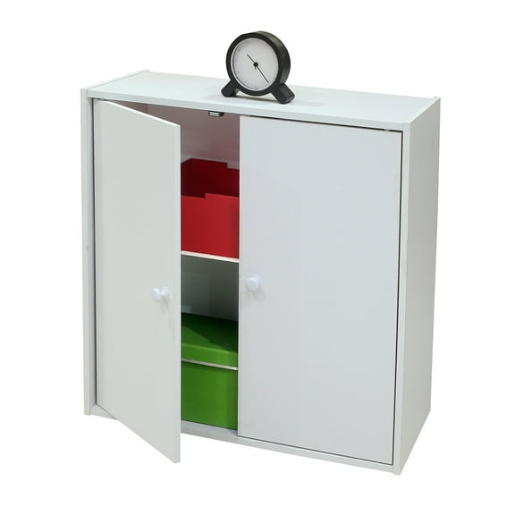 Kings Brand Furniture White Wood 2-Tier 2-Shelf 2-Door Bookcase Storage Organizer