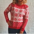 thumbnail image 2 of TFEOQRY Pullover Sweater for Women Christmas Pattern Knitwear Long Sleeved Round Neck Sweater Top Red, 2 of 7