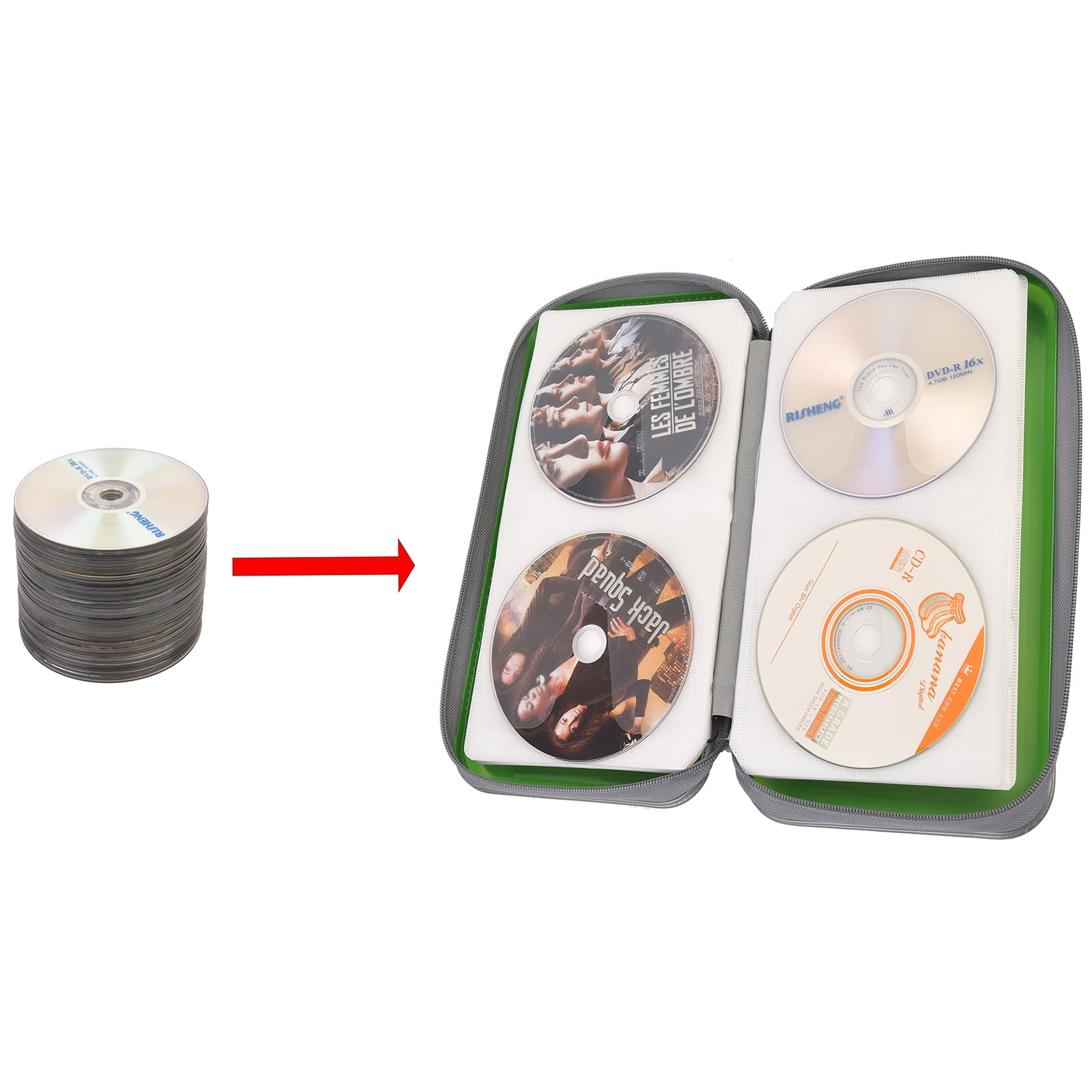 (2 pack) 96 Capacity CD Case,Green Hard Plastic CD/DVD Holder Portable Wallet