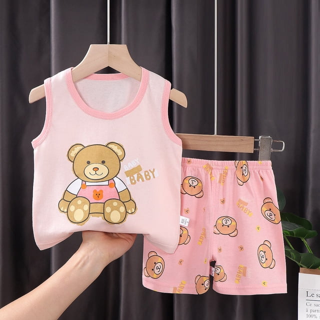 Conjunto de pijama de chaleco para niños, ropa de dormir de algodón de verano, ropa de dormir, pantalones cortos para niñas, ropa sin mangas para bebés, ropa para niños Pjs130cm zhangyuxiang CONDUJO