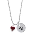 thumbnail image 1 of Delight Jewelry Silvertone Small Long Maroon Heart Silvertone Script Initial Disc - V - Charm Necklace, 20"+3", 1 of 4