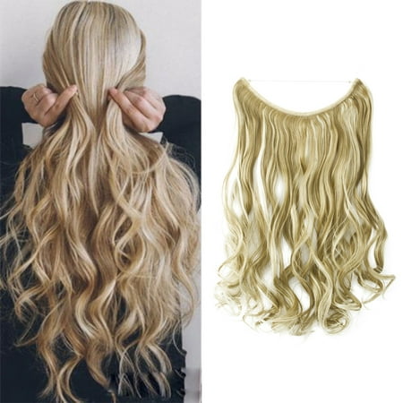 FLORATA Transparent Invisible Wire Fish Line NO Clip in Hair Extensions 22 Inch Straight Wavy Curly Synthetic