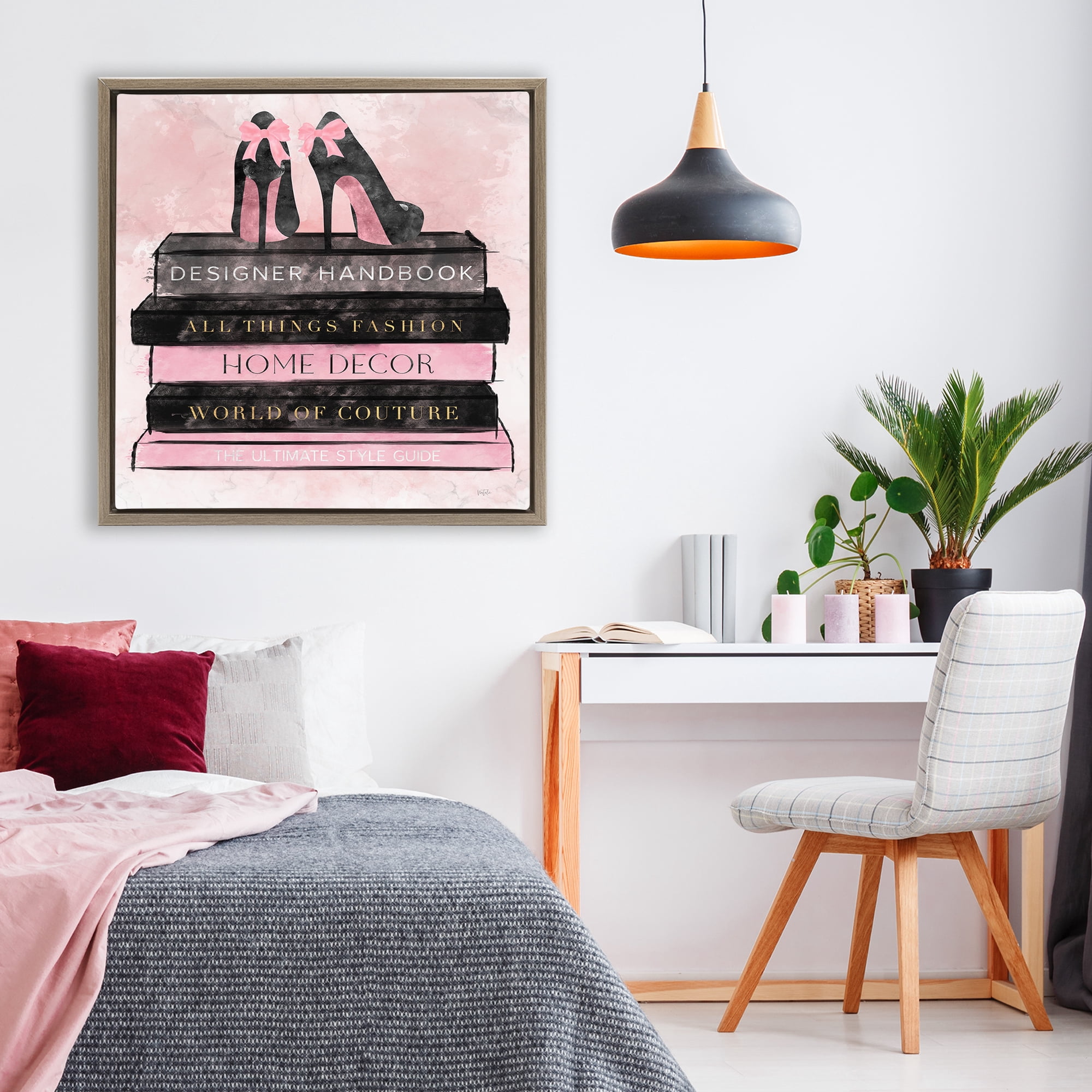 Stupell Industries All Things Fashion Book Stack Brown Framed Floater Canvas Wall Art, design by Natalie Carpentieri
