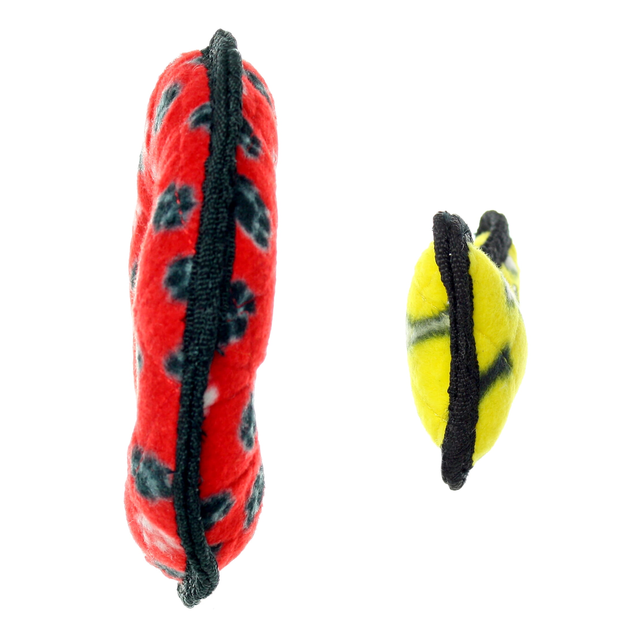 TUFFY Jr Bone Yellow and Ring Red Paw Durable Plush Squeaky Dog Toy, 2 Pack