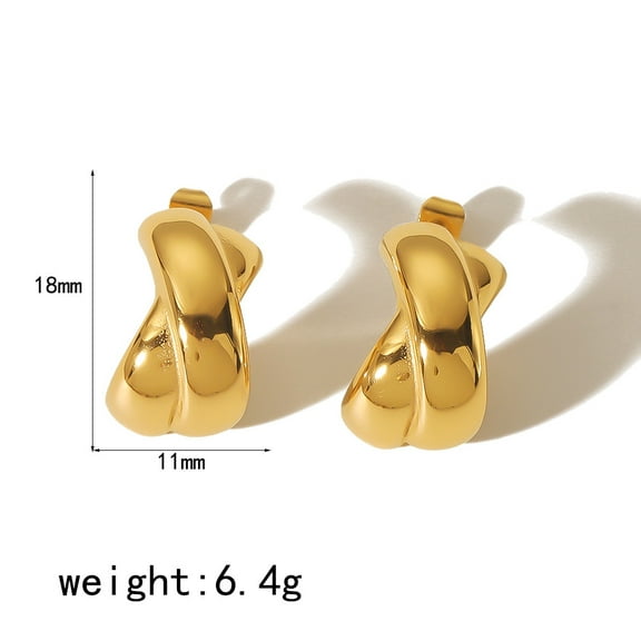 18K Karat Gold Plated Earrings for Women Geometric C-Cross Earrings Jewelry for Her Birthday Gifts