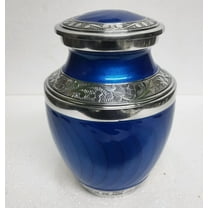 Blue Engraved Small Urns Adult Cremation Urn with Velvet Bag 6 inches