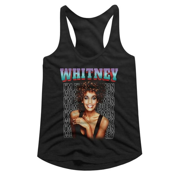 Whitney Houston Every Woman Stacked Black Women's Slim Fit Racerback Tank Top