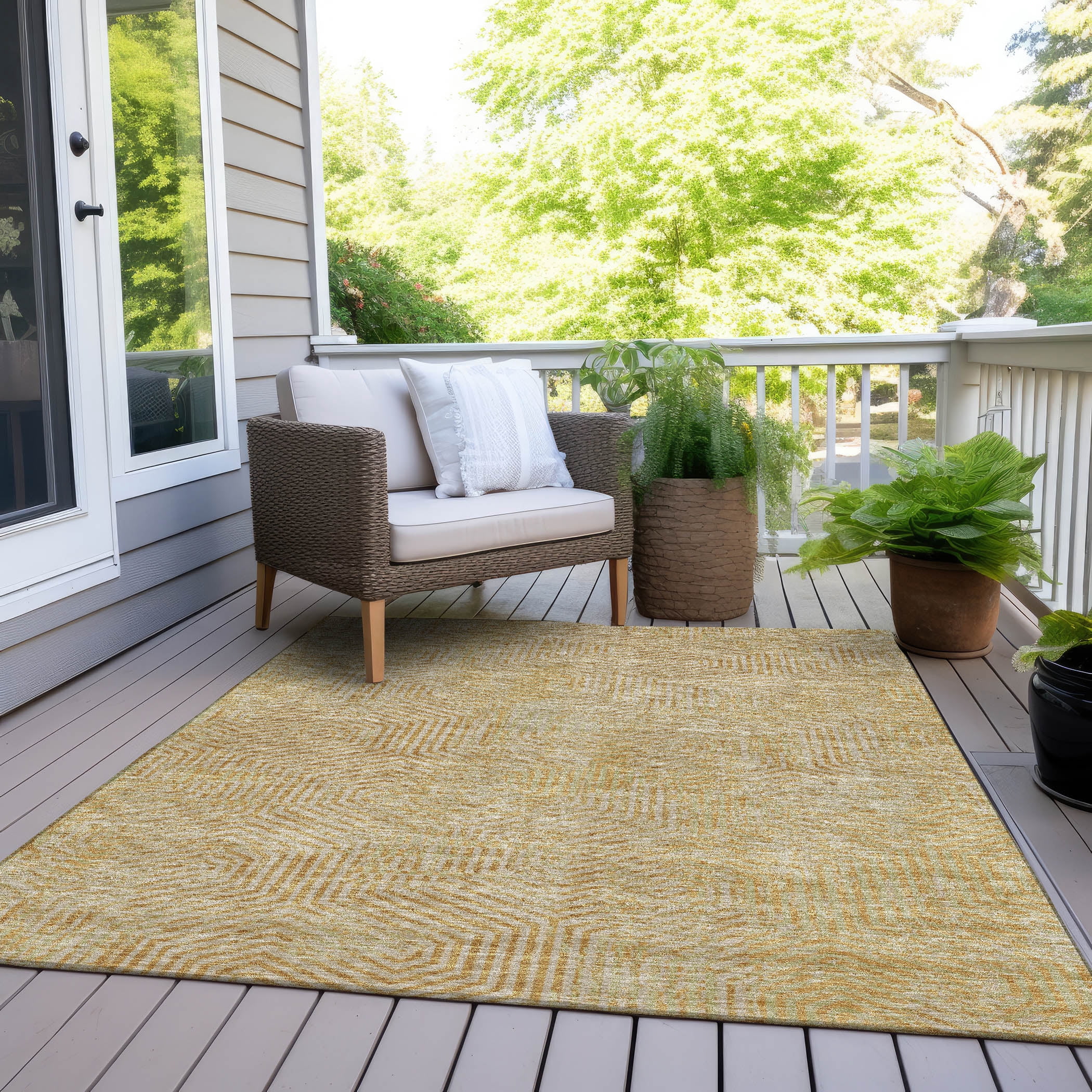 Addison Rugs Chantille Indoor/Outdoor Transitional Geometric Gold Washable Rectangle Rug, 8' x 10'