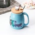 thumbnail image 4 of Meetco Cute Cat Ceramic Coffee Mug Lovely Kitty Bamboo Lid Stainless Steel Spoon Mug Gift 420 ml (Blue), 4 of 7